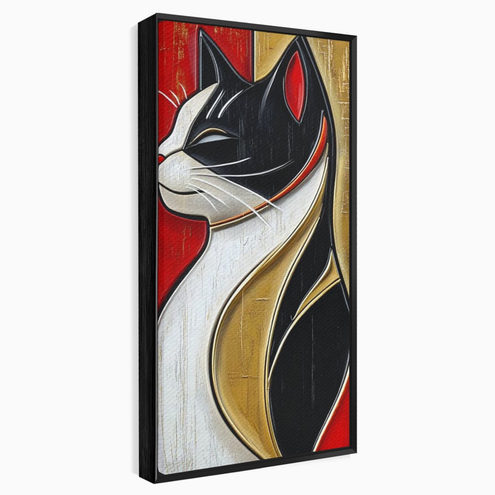 Tablou canvas cu tablou canvas cu pisica in profil, in rama de aluminiu negru